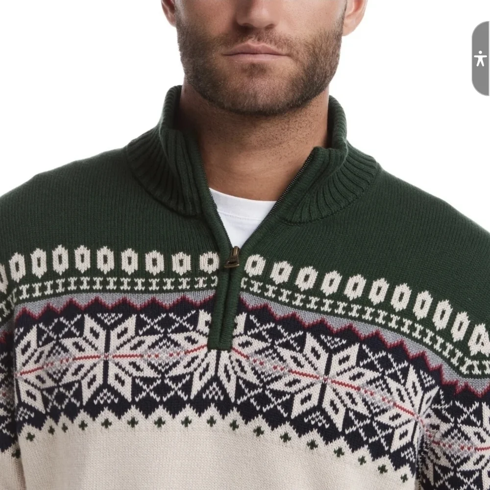 Weatherproof Nordic Green and Cream Zip Up Sweater Vintage